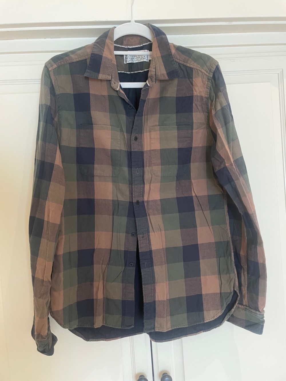 Shipley & Halmos Olive Green, Brown & Navy Plaid Button-Down Shirt